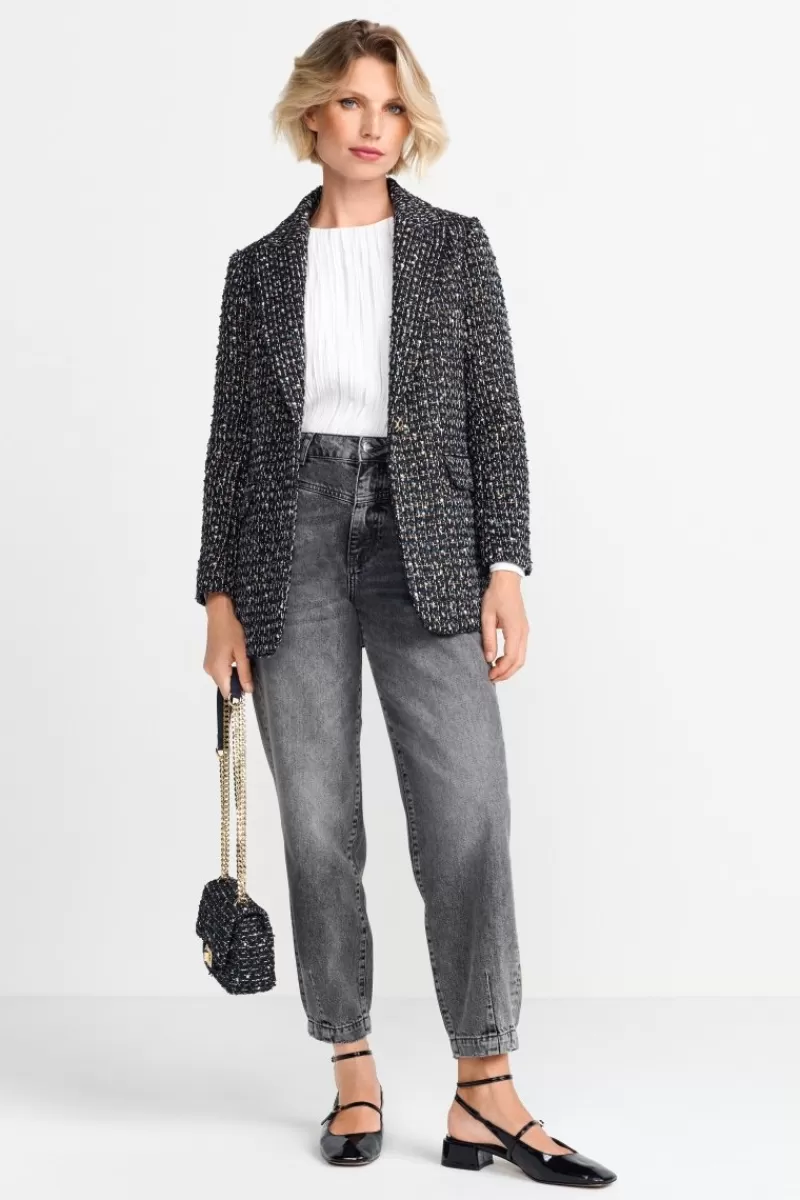 Rich & Royal Bouclé-Blazer Mit Statement-Knopf | Damen Casual Blazer | Bouclé-Jacken