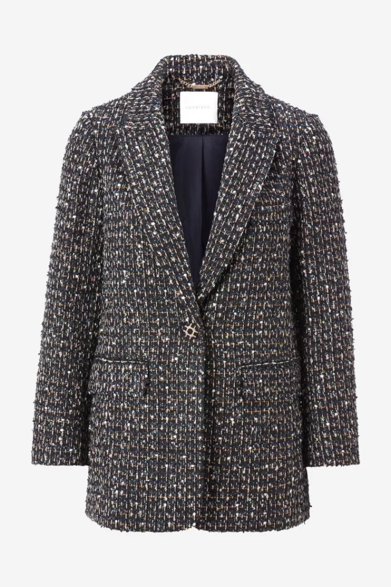 Rich & Royal Bouclé-Blazer Mit Statement-Knopf | Damen Casual Blazer | Bouclé-Jacken