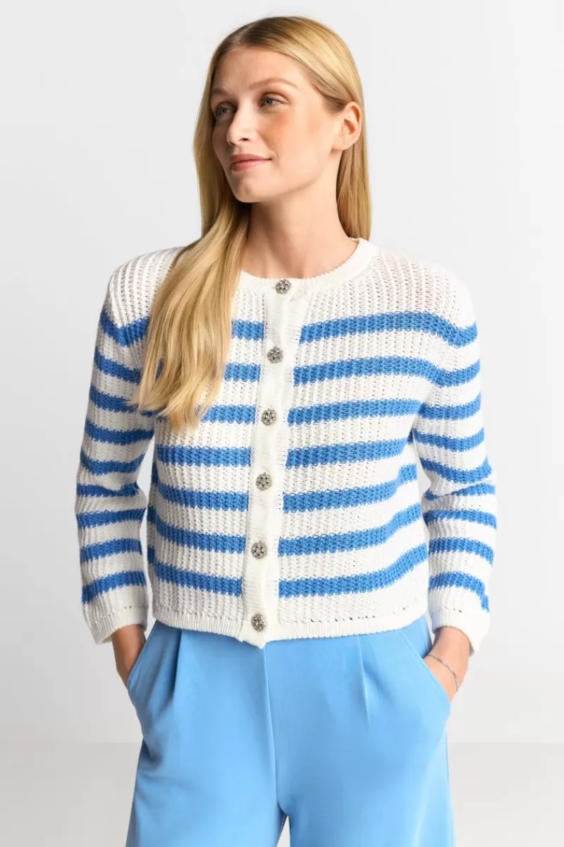 Rich & Royal Gestreifter Cardigan Mit Kristallknöpfen | Damen Cardigans