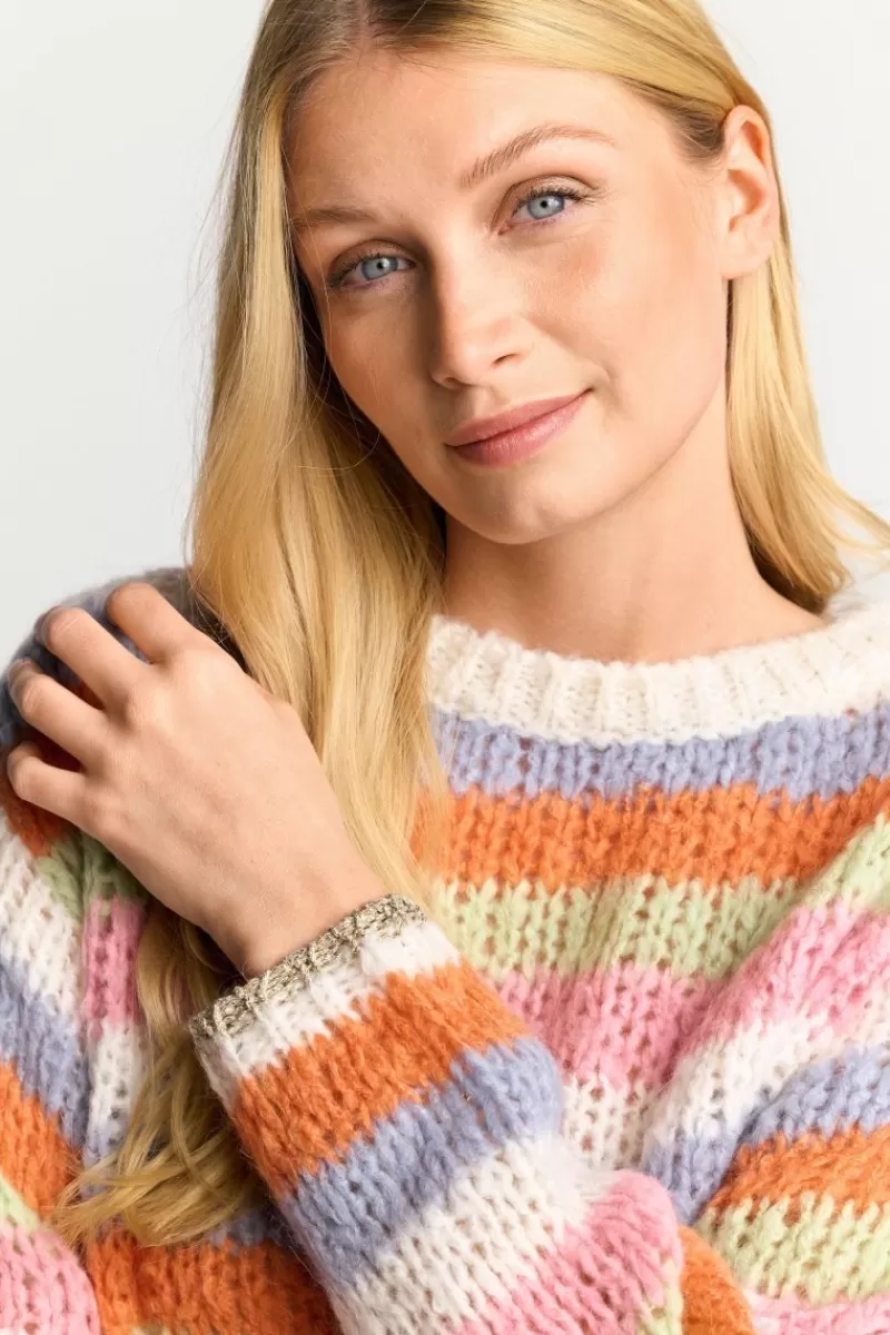 Rich & Royal Gestreifter Grobstrickpullover | Damen Pullover